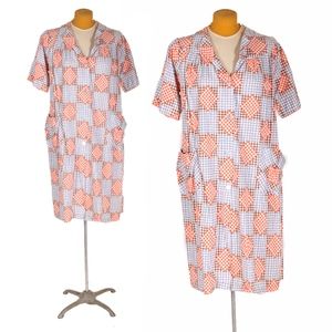 1940s Cotton Red White Blue Patchwork House Dress